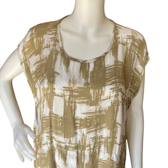 Masai Modern Geo Print Tunic Blouse Size Large Relaxed Scoop Neck - Picture 2 of 10